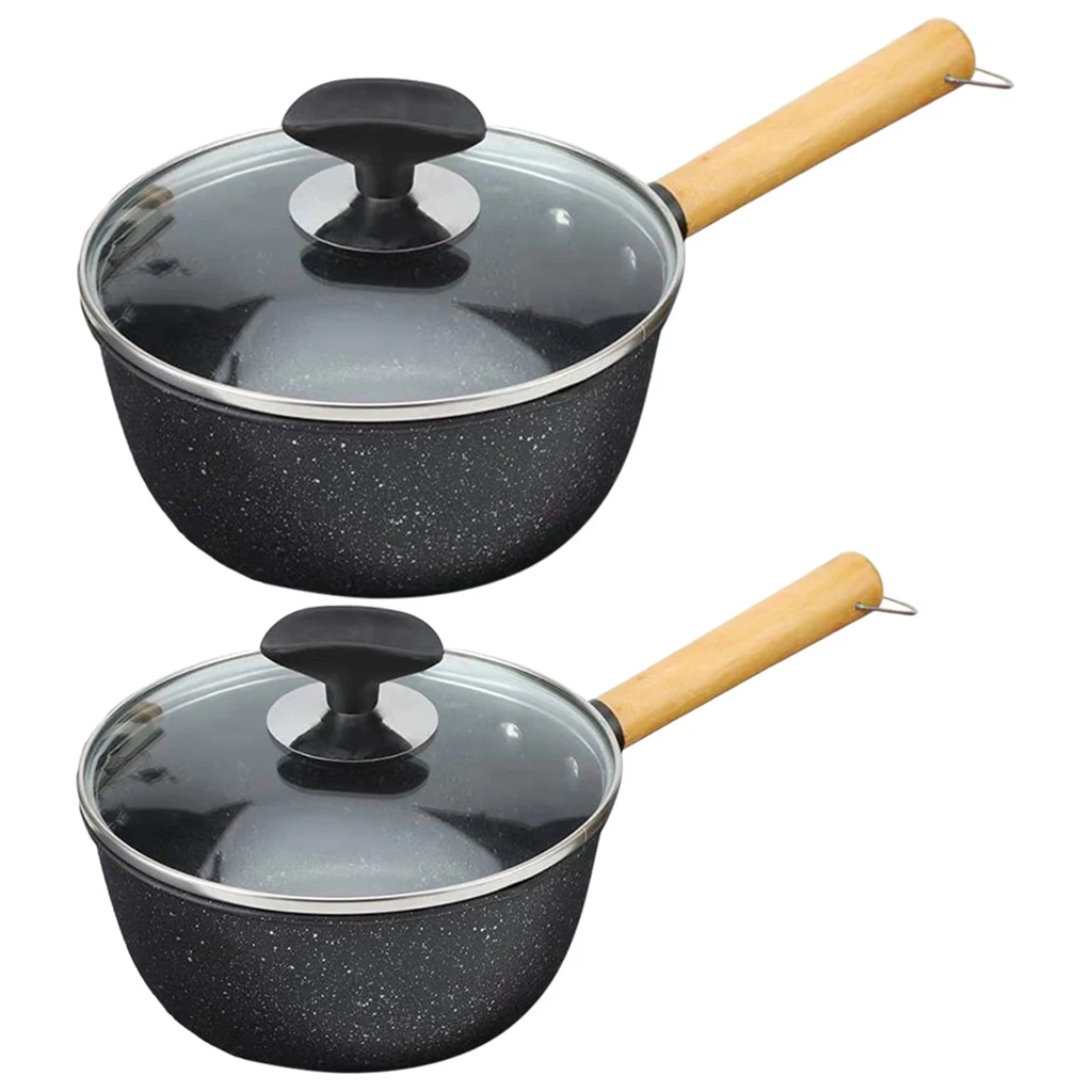 Non-stick Iron Cooking Pot Toughened Glass Lid Porridge Wood Handle Thickened Bottom Kitchen Accessories Cooking Tools