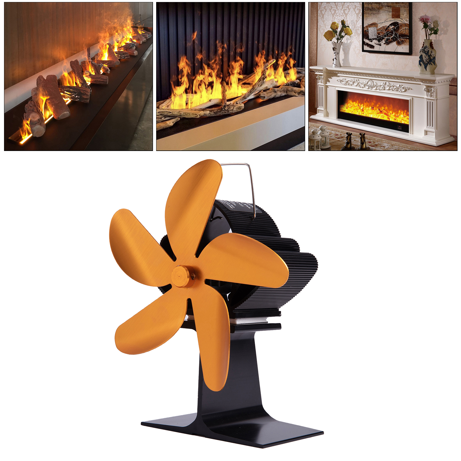 Black Fireplace Fan 4 Blade Heat Powered Stove Fan Log Wood Burner Eco Friendly Quiet Fan Home Efficient Heat Distribution
