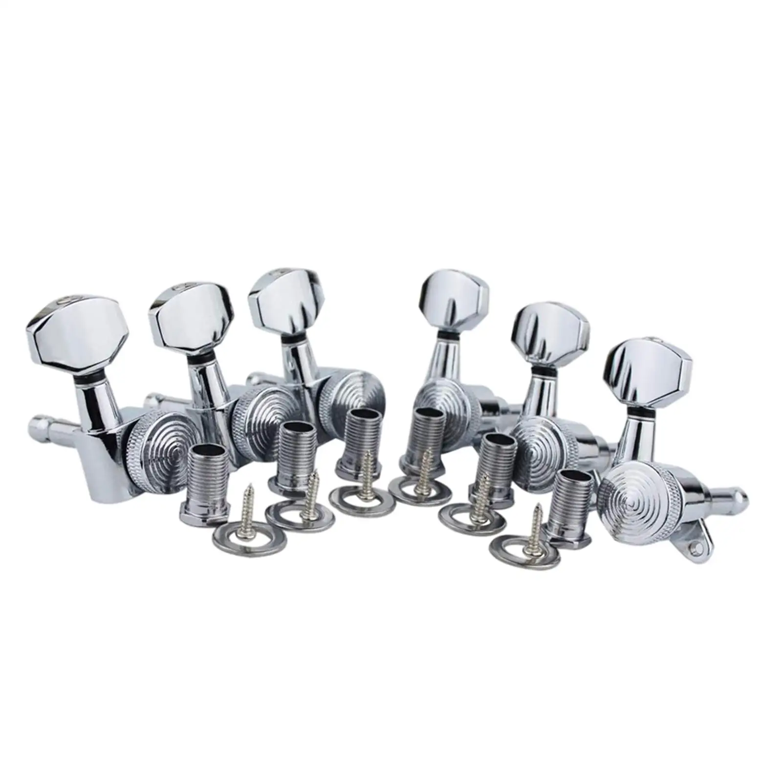 6/Set Locking Guitar Tuners Gear Ratio 1:18 Knobs Tuning Keys 10mm Headstock Holes Wear-Resistant for Electric Guitars Chrome