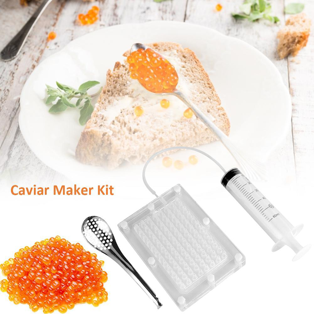 Molecular Gastronomy Caviar Maker Gourmet Fish Roe Sauce Strainer Spherification Dropper with Tube & Spoon Kit Kitchen Gadgets