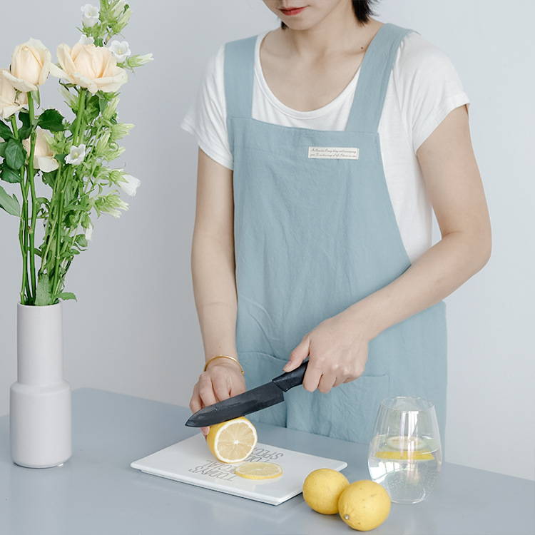 algodão e linho cor sólida blusa cozinha florista café avental