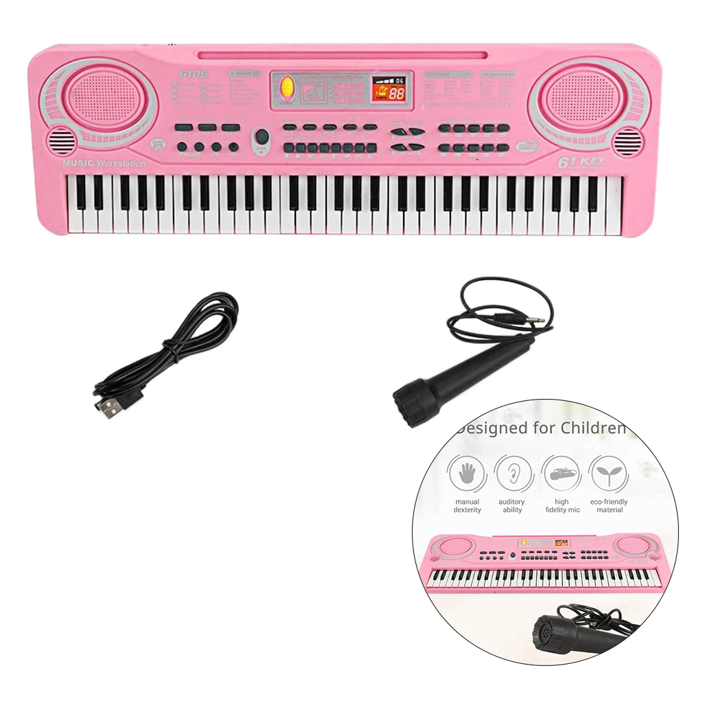 61 Keys Electronic Digital Keyboard Piano Musical Instrument Toy w/ Microphone for Kids Children