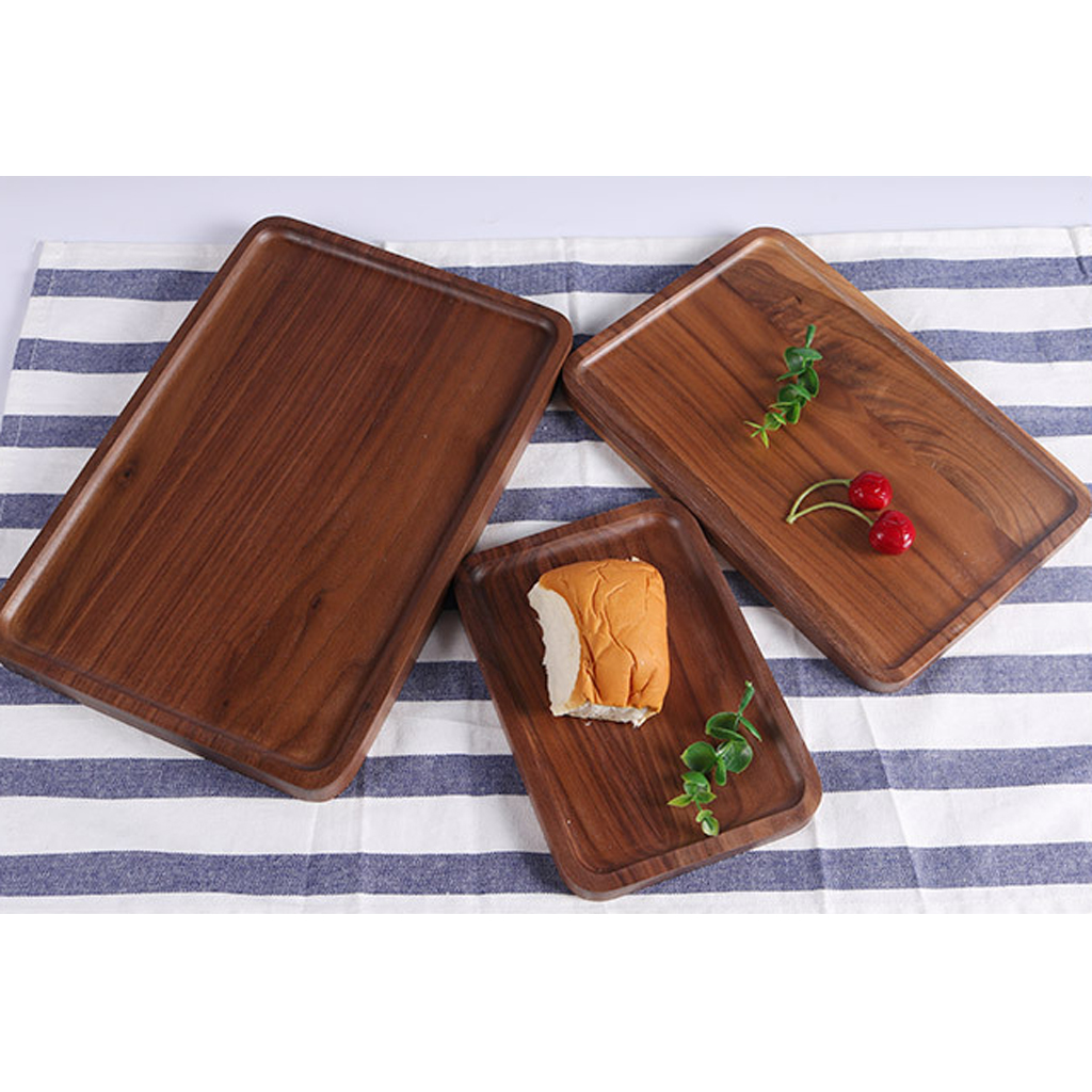 S/M/L Chic Wooden Tea Serving Fruit Trinket Storage Tray Rectangular Plate 18.5×13cm/ 25×17cm/ 30×20cm