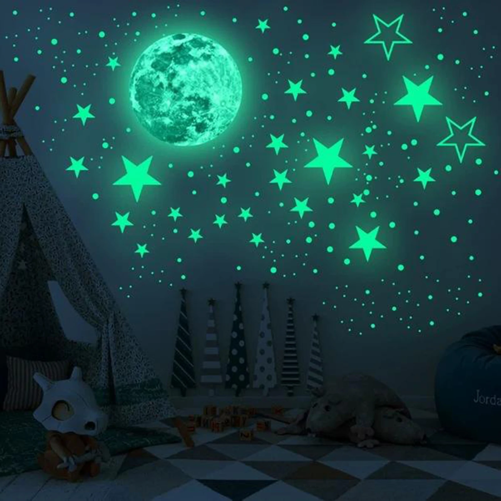 435Pcs 3D Star and Moon Planets Glow In the dark Luminous on Wall Stickers for Ceiling Kids Room Living Room Decal Decorations