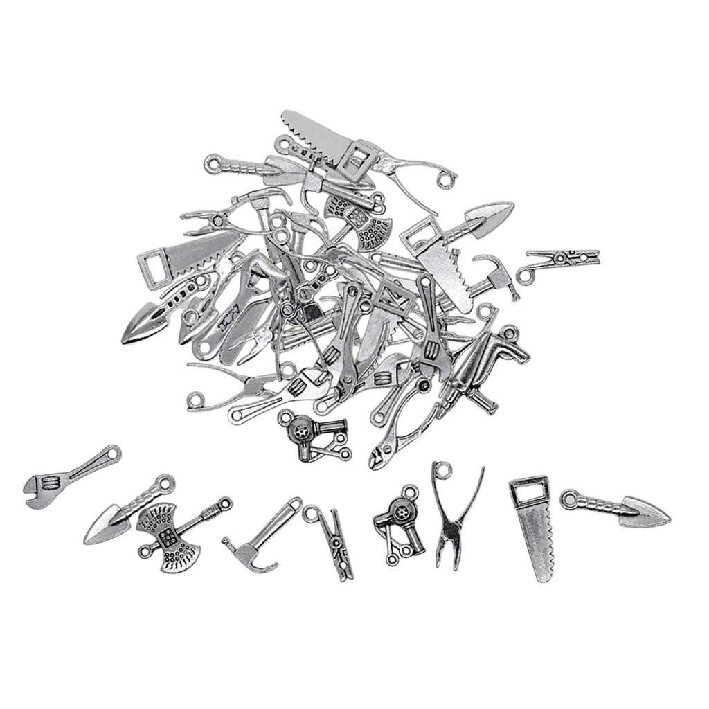 50pcs Assorted Tool Charm Pendant Ax Hammer Plier Wrench Mens Fashion Craft