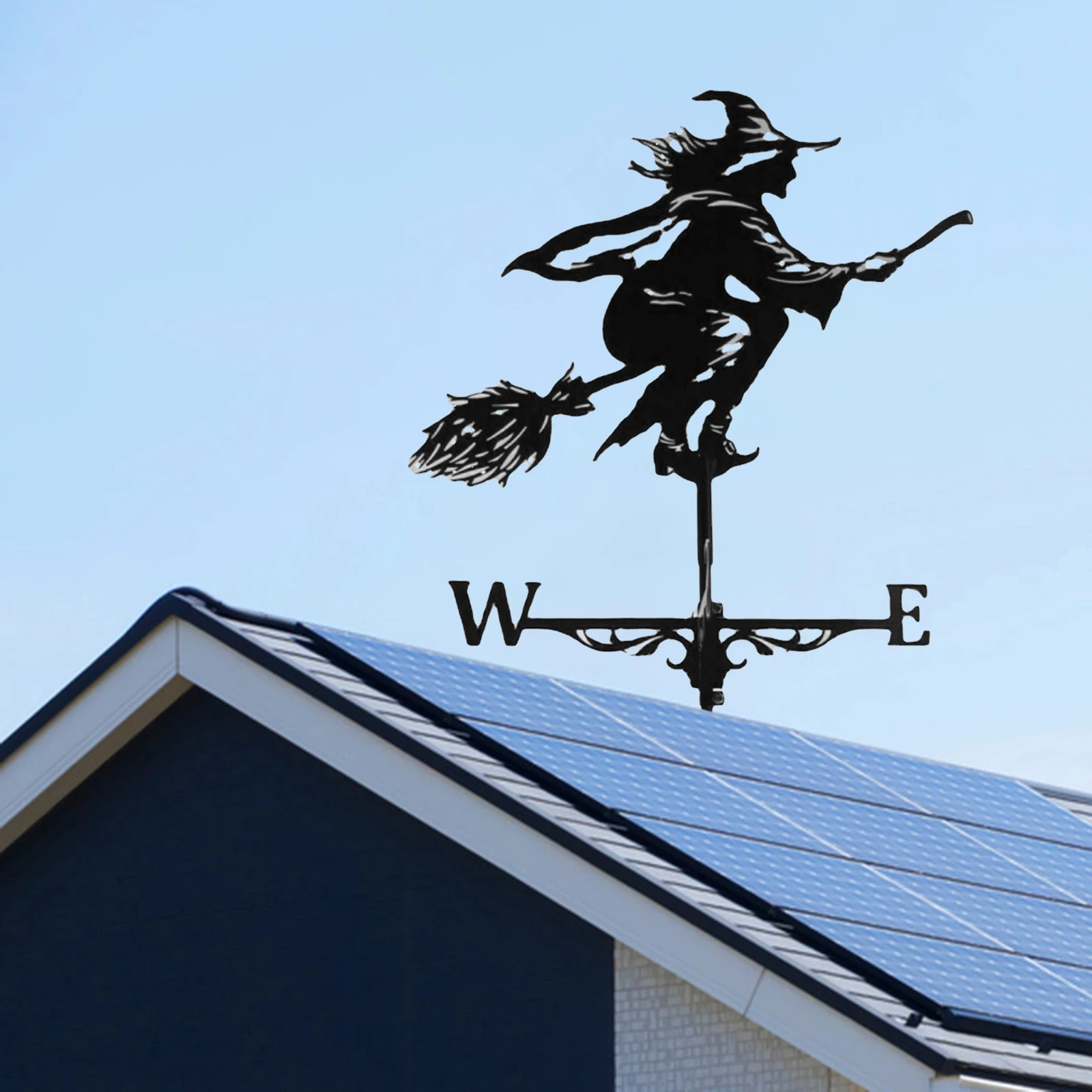 Weathervane with Witch Statue Ornament Farm Scene Home Roof Decor Crafts
