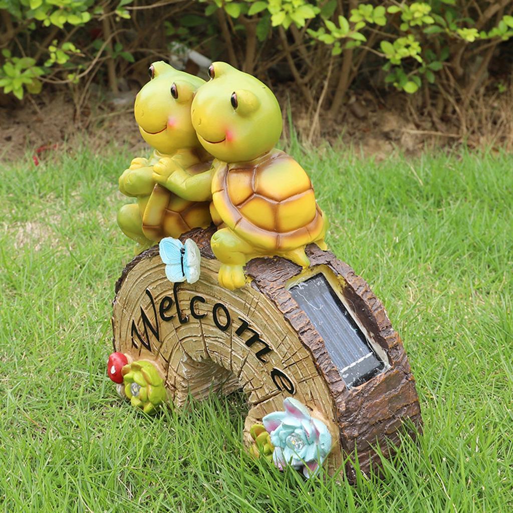 Garden Statue Turtles Figurine LED Light Decor Animal Sculpture for Lawn Decorations