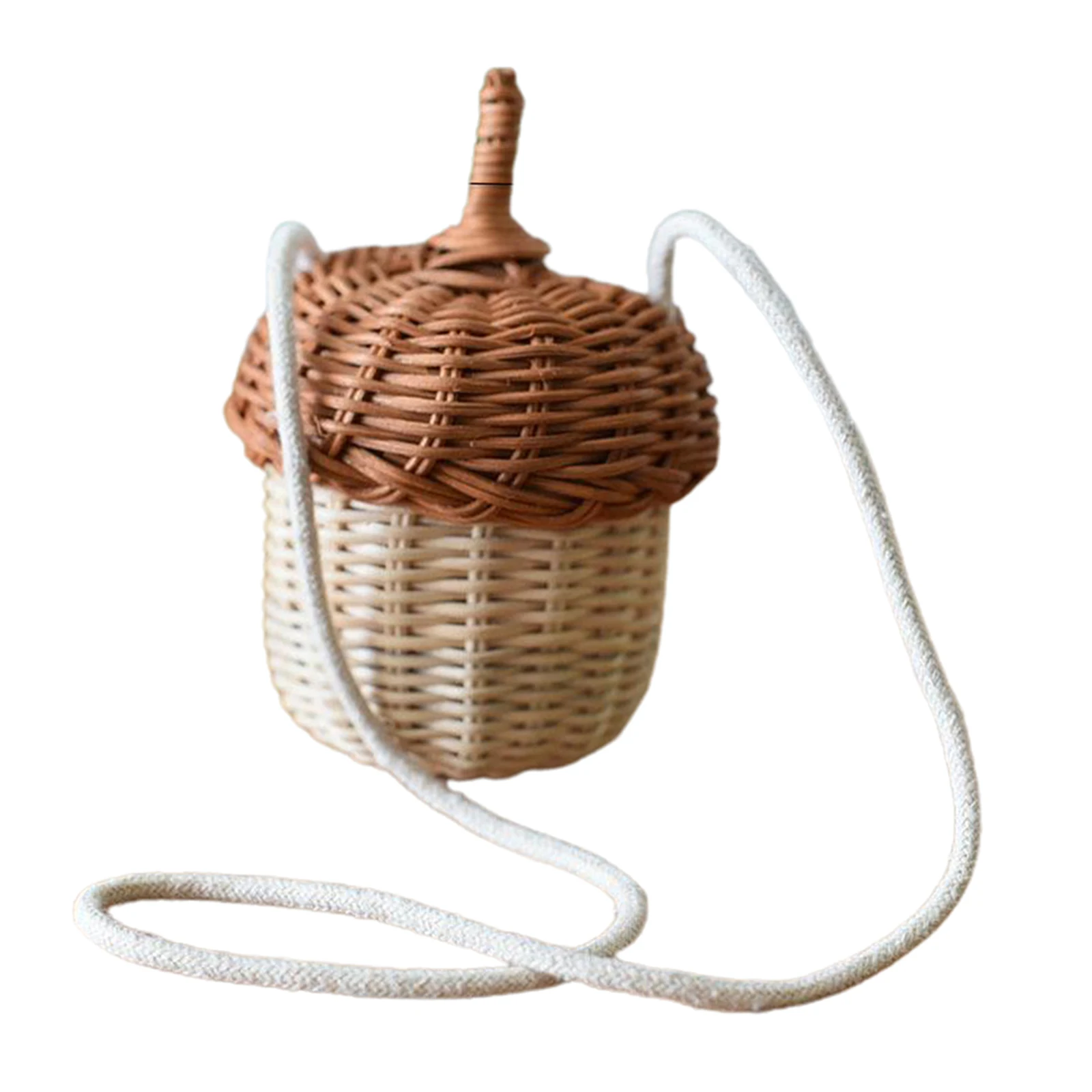 Handwoven Round Rattan Bag Bucket Tropical Beach Style Woven Shoulder Rattan Bag Photo Props