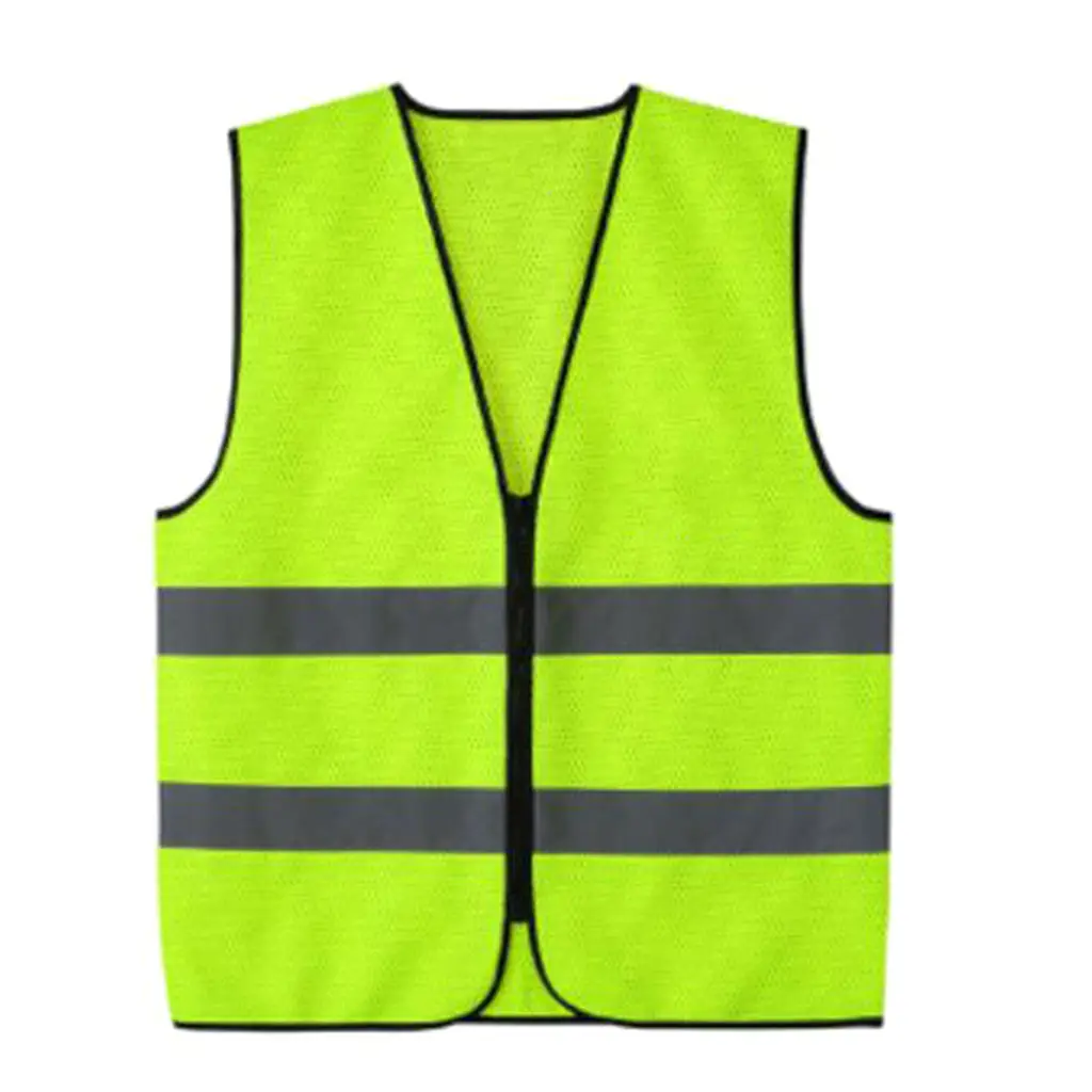 Zipper Safety Vest with Reflective Strips Free Size Unisex Neon Green/Orange