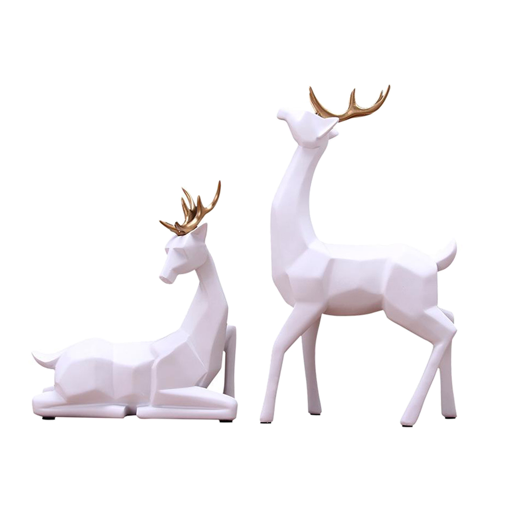 Resin Deer Statue Reindeer Sculpture Decoration Nordic Home Decor Figurines for Home Office Shopwindow Decoration Oranment