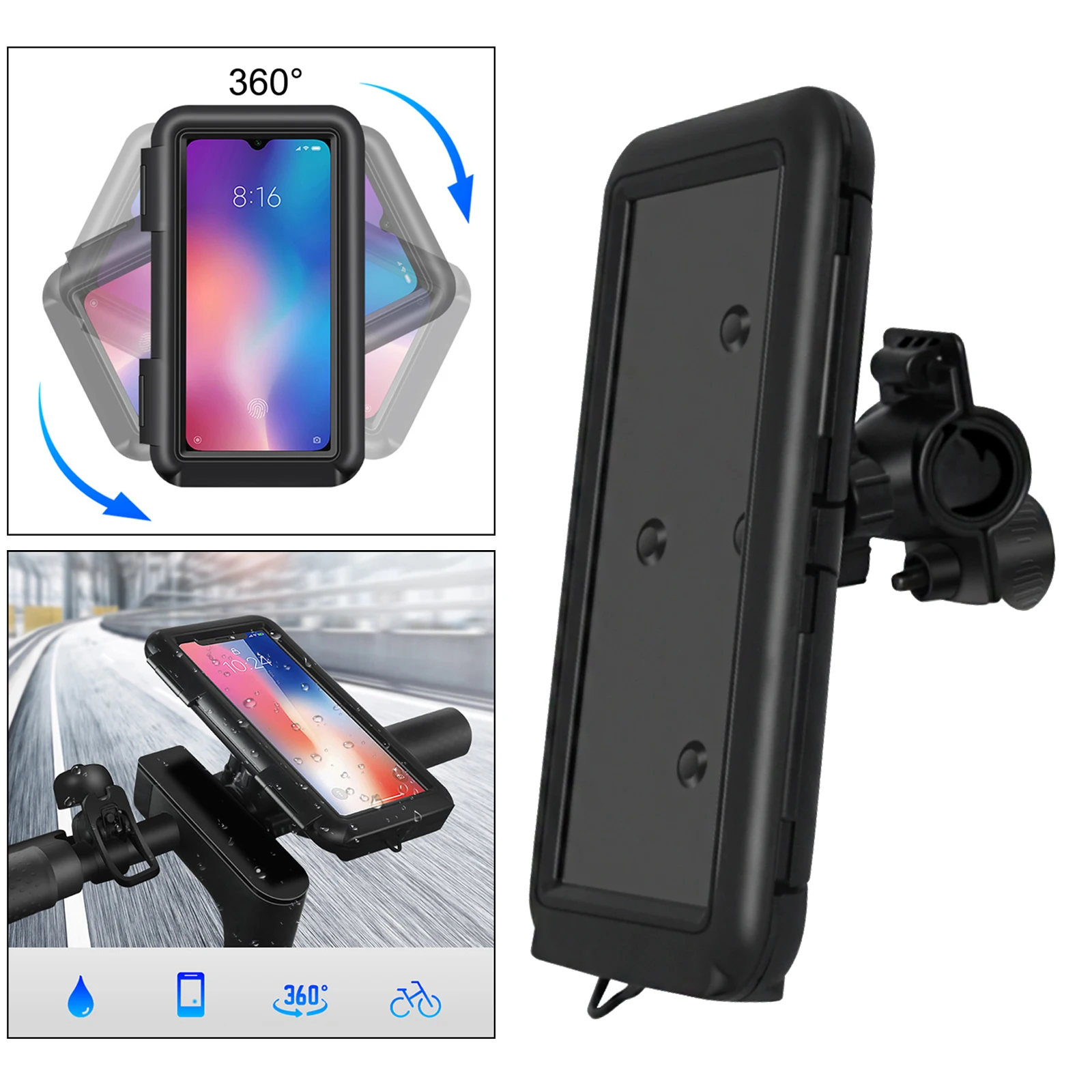 360° Motorcycle Phone Holder Bike  Handlebar GPS Cell Phone Mount Bag