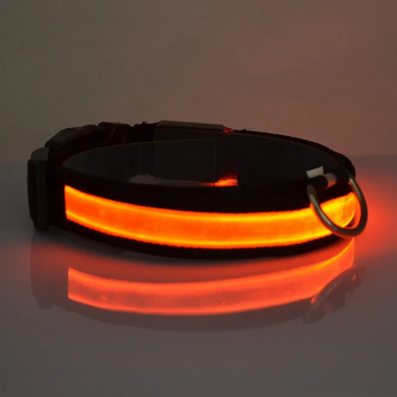 Pet Dog Collar LED Light Up Night Safety Dog Collar Nylon Luminous Flashing Glowing Necklace Battery Supply