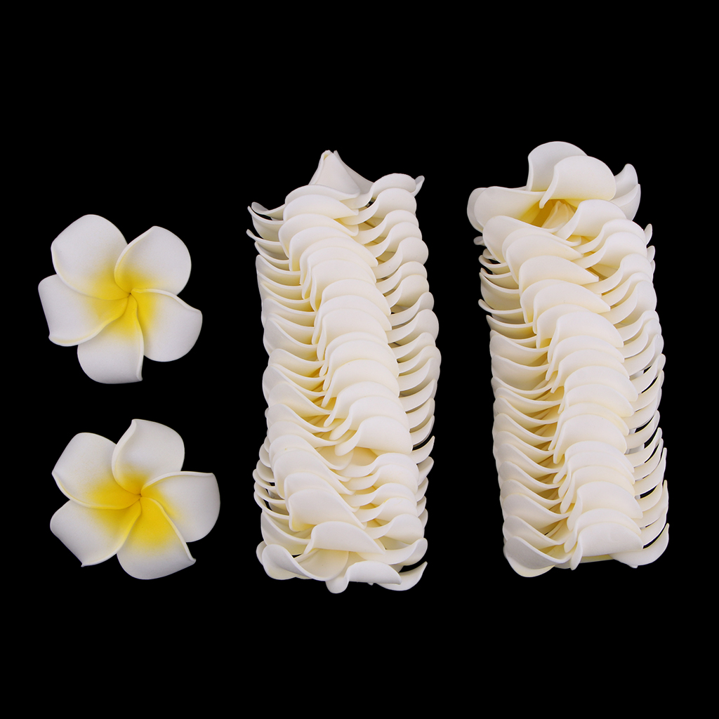 50Pcs Hawaiian Artificial Plumeria Flower Petals for Wedding Party Decor Hair Accessory (White)