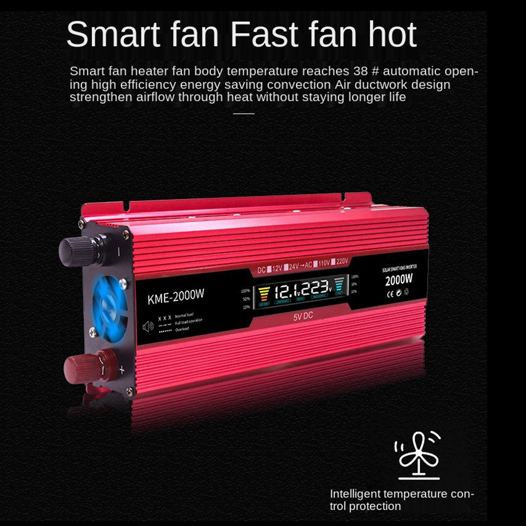1200W 2000W Power Inverter Pure Sine Wave DC 12 V to 220 V AC LCD for Car RV