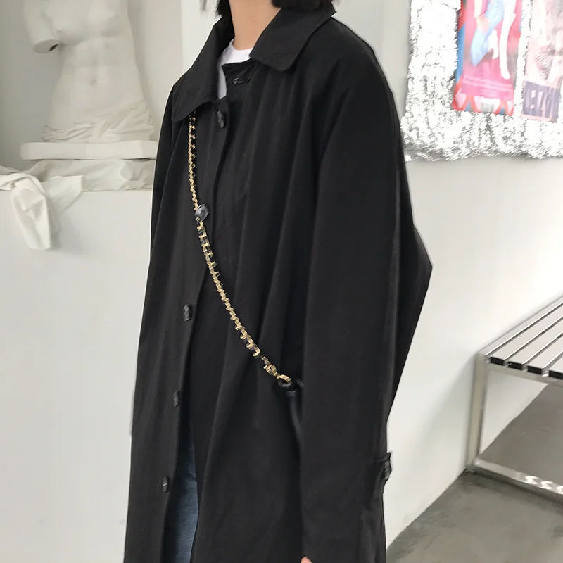 manteau long trench noir pour la vêtements ins coréens