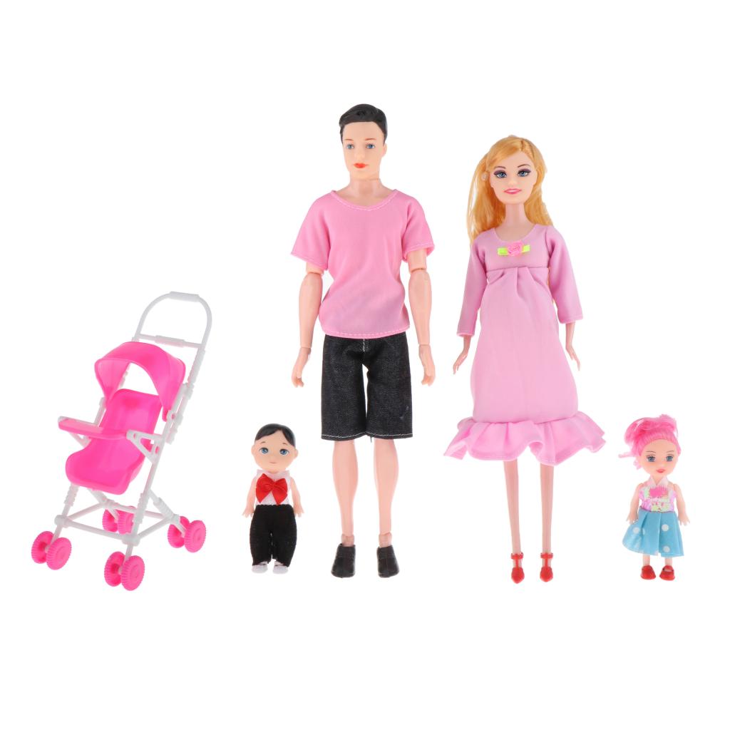 Pink Family Doll Educational Set Dad Pregnant Mother Daughter Son Baby in Mums
