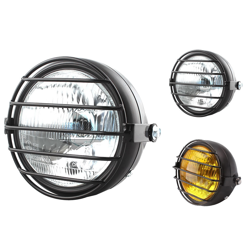 Retro Motorcycle Headlight with Grille Cover for CG125 GN125 High performance correct curved lens Head light with grill cover