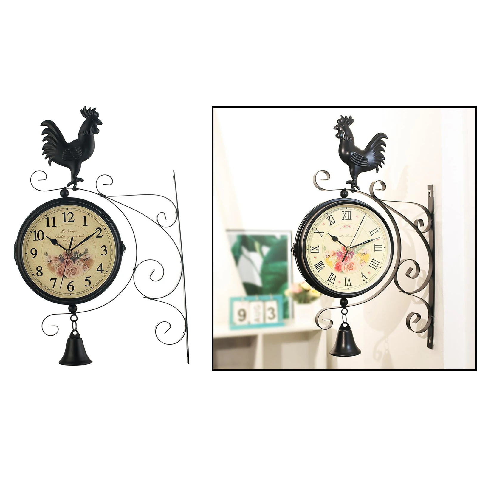Outdoor Garden Wall Station Clock Double Sided Vintage Retro Home Decor Outdoor Wall Station Clock Sided
