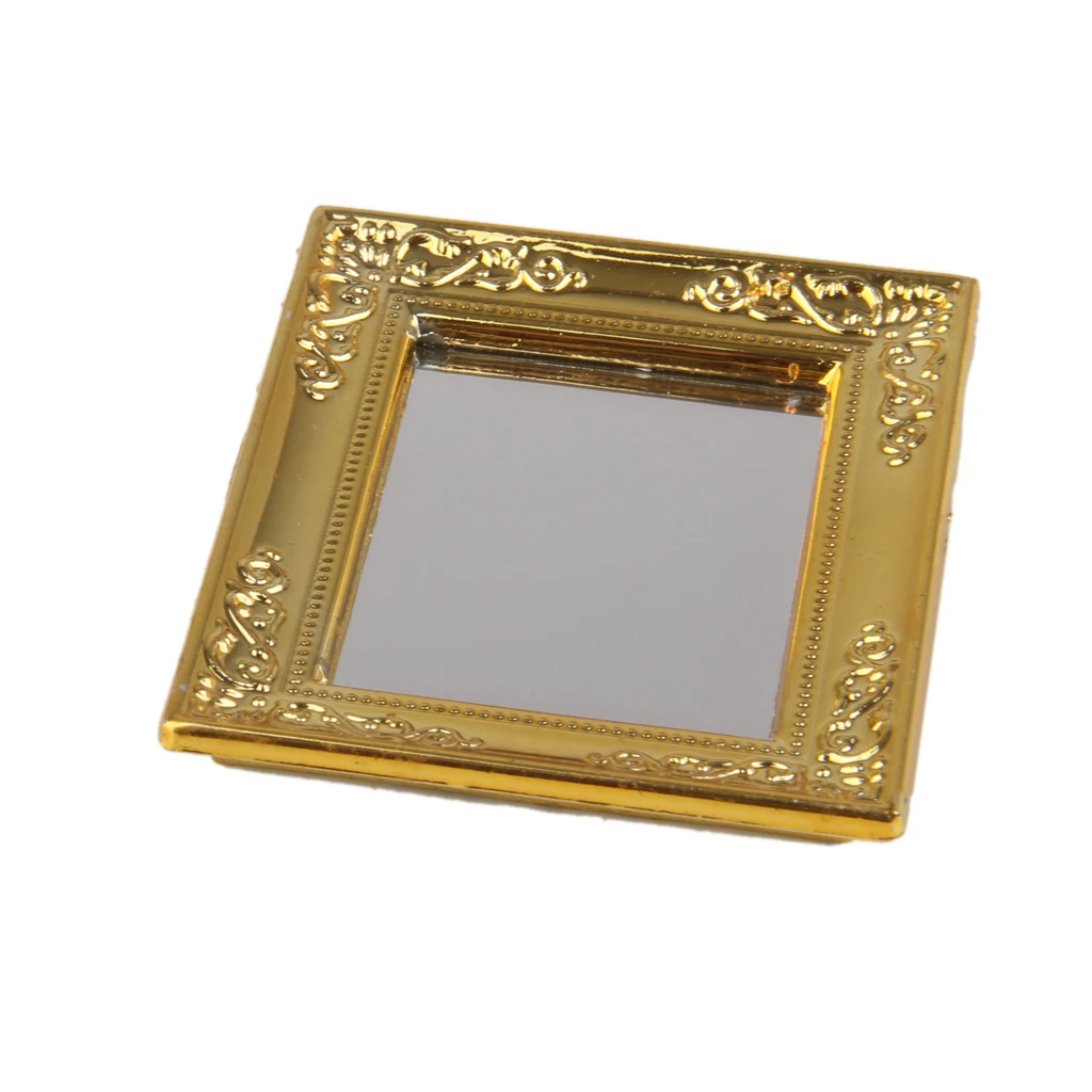 1/12 Scale Dollhouse Miniature Golden Square Framed Mirror Toy Home Decor