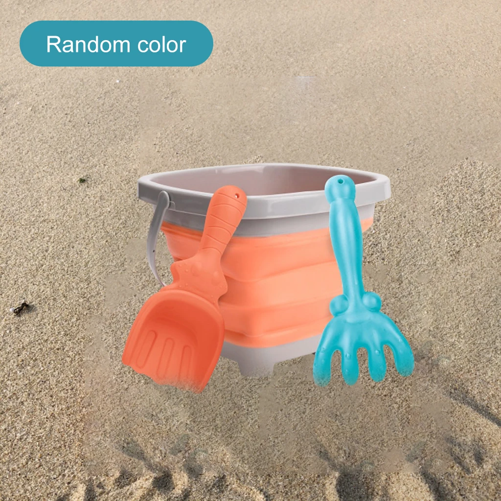 3PCS Collapsible Buckets with Rake and Shovel for Kids Beach Play Camping
