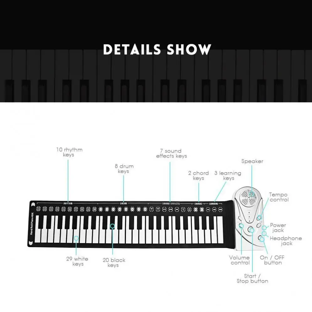 piano de silicone flexível mão órgão instrumentos
