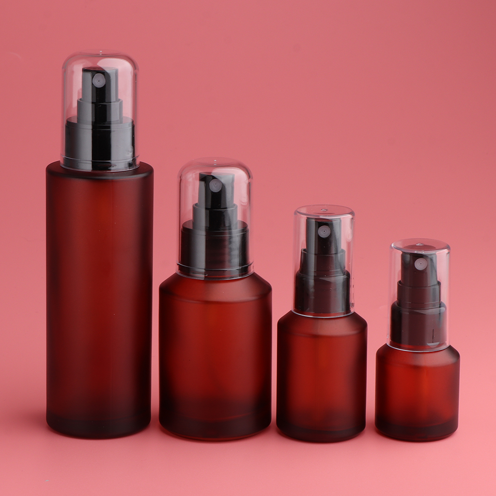 2Pcs Frosted Glass Empty Spray Bottle Travel Shampoo Water Container Pump