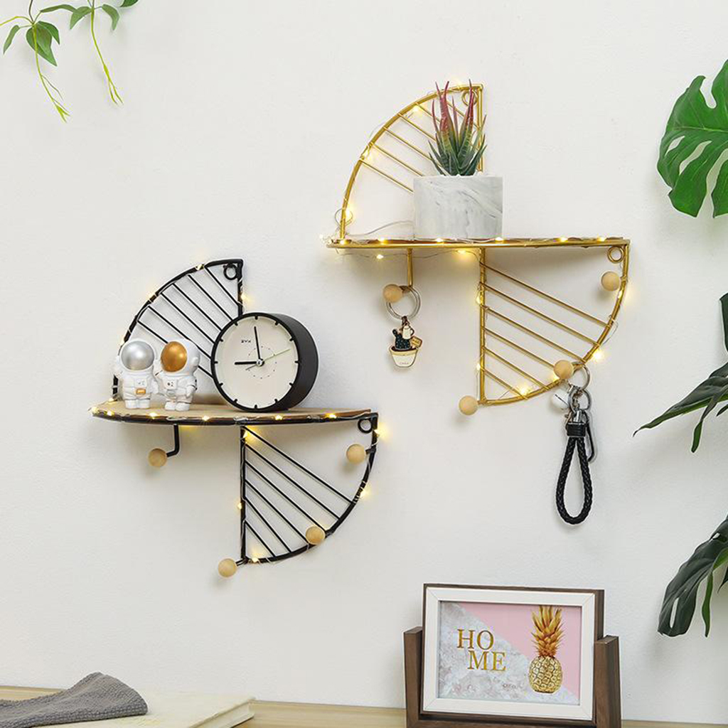 Wall Storage Unit Retro Wood Metal Wire Shelf Rack Wall Mounted Hanger