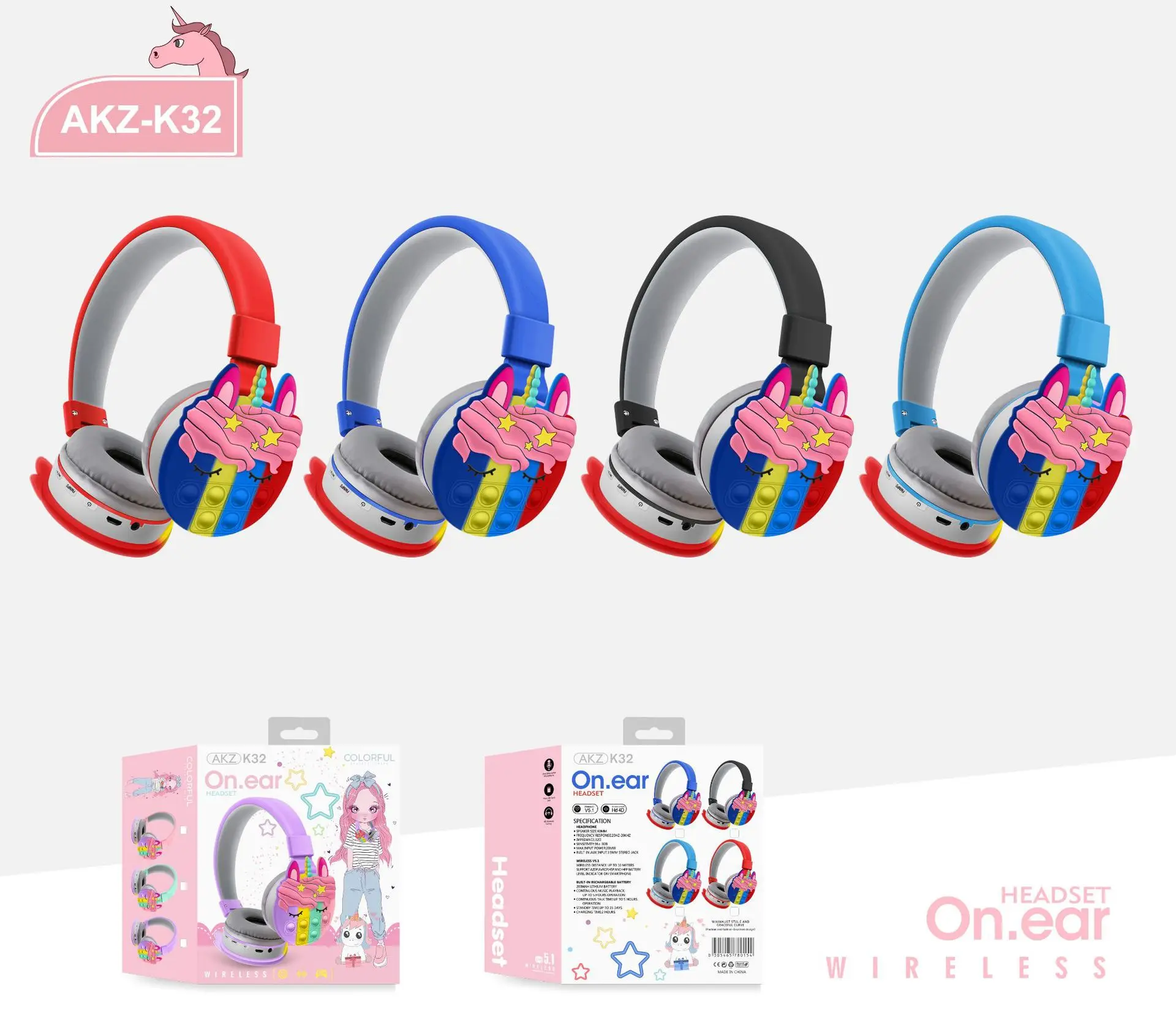Wireless bluetooth unicorn headphones children's cartoon decompression earmuffs rainbow stereo headset Christmas gift SS-BH150