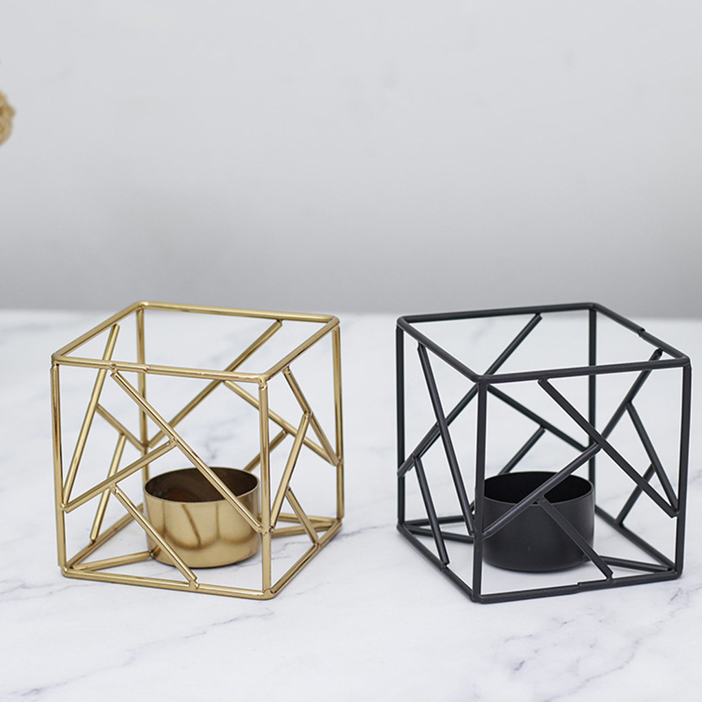 Cube Shaped Candle Holder Tealight Candlestick Desktop Dinner Decor Crafts