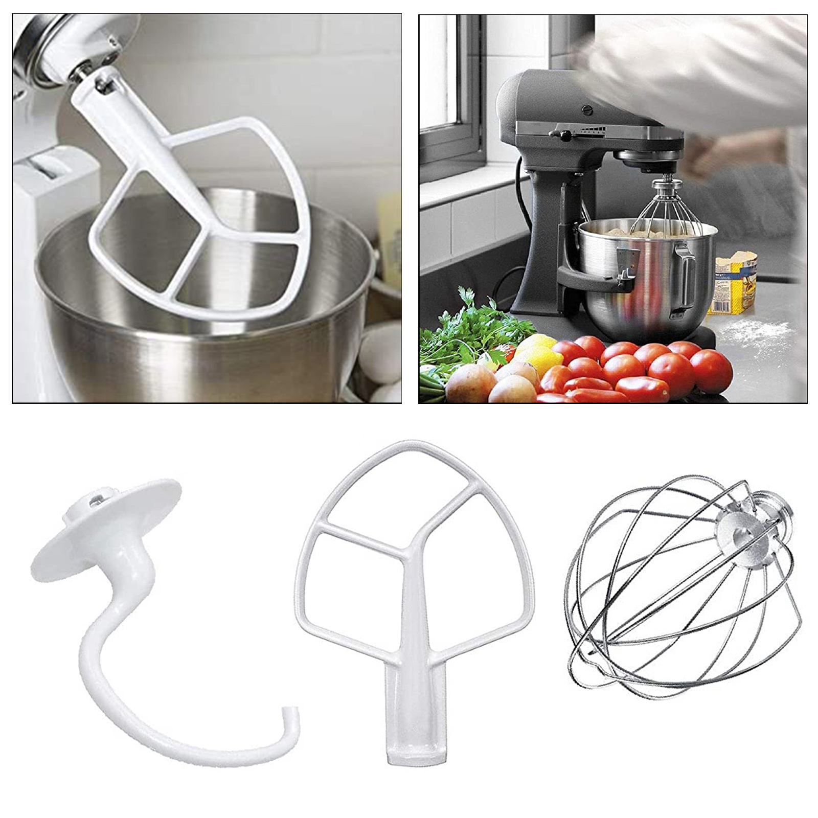 3pcs/set Mixer Replacement K45B Flat Beater K45WW Wire Whip  Hook for 3K5SS KSM50