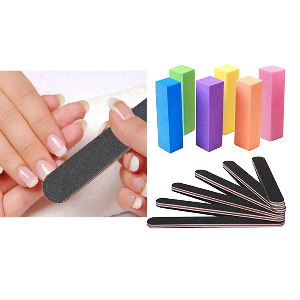 12 Pcs Manicure Tools - 6 Nail Files - 100/180 Grains - 6 Blocks of Nail Pads