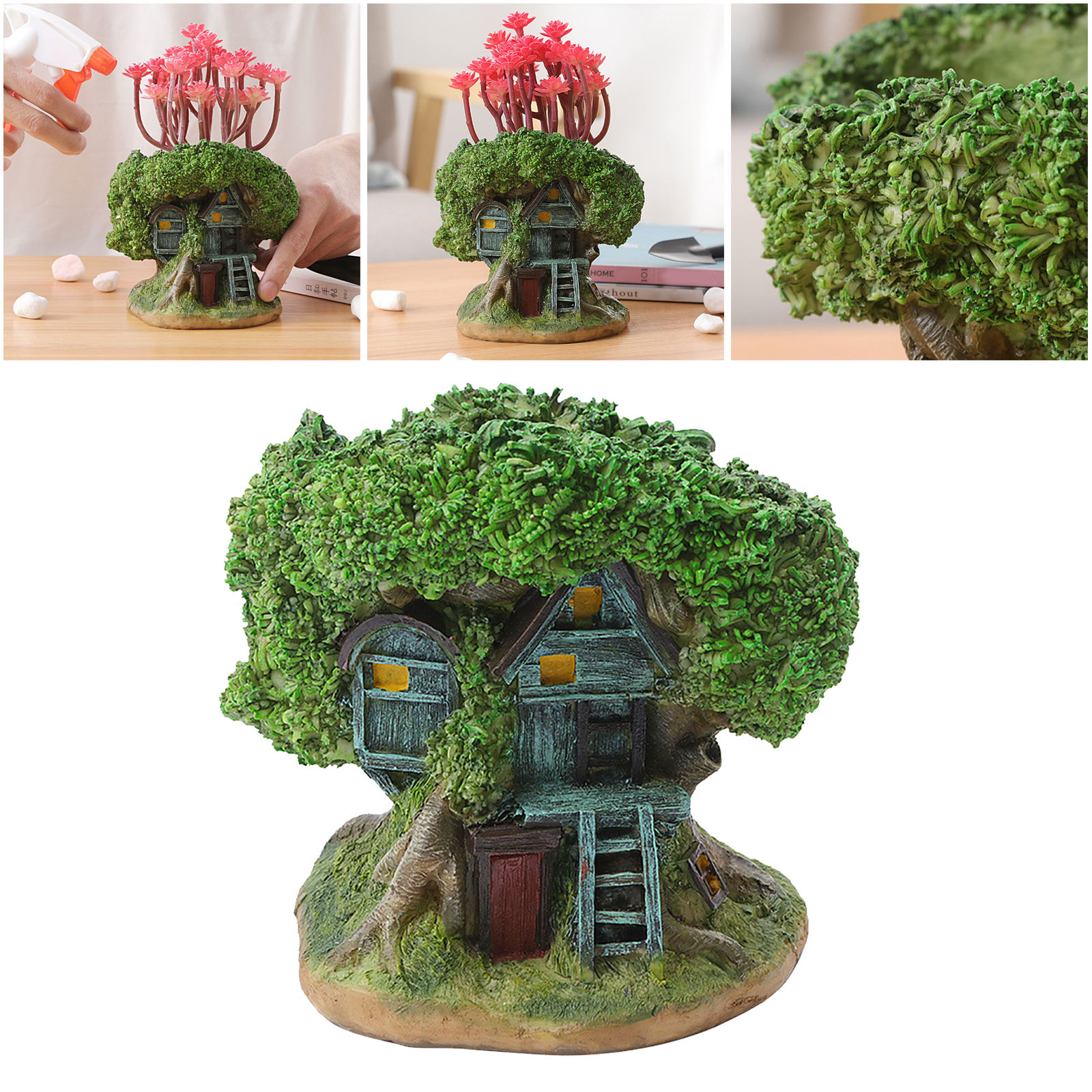 Cute Forest House Mini Small Succulent Pot Container Micro Landscape Fairy Garden Outdoor Planter Bonsai Pot Decorative