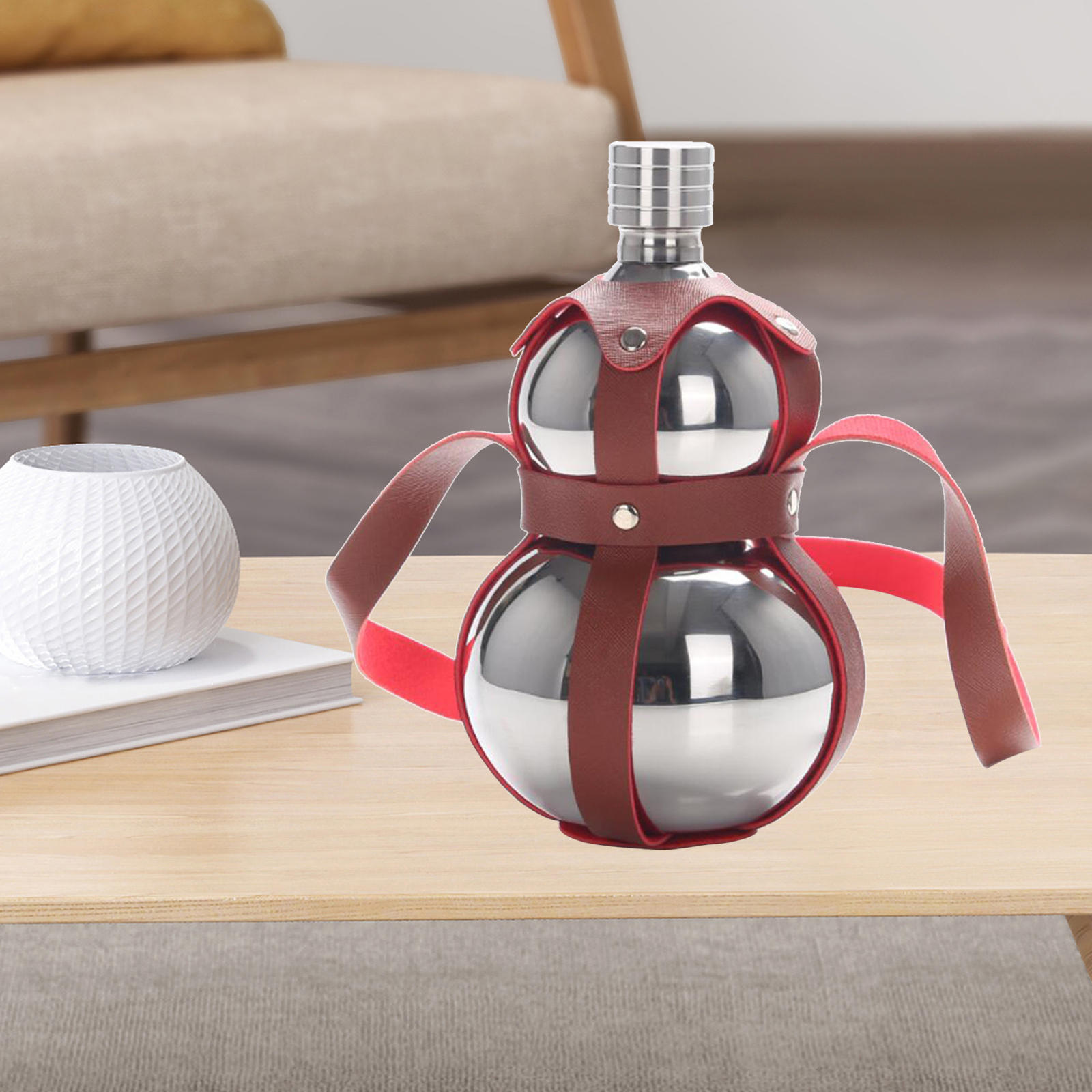 Leakproof Hip Flask Wine Jug Leather Shoulder Strap Kettle Stainless Gourd Bottle for Outdoor Boating Barbecue Travel Birthday