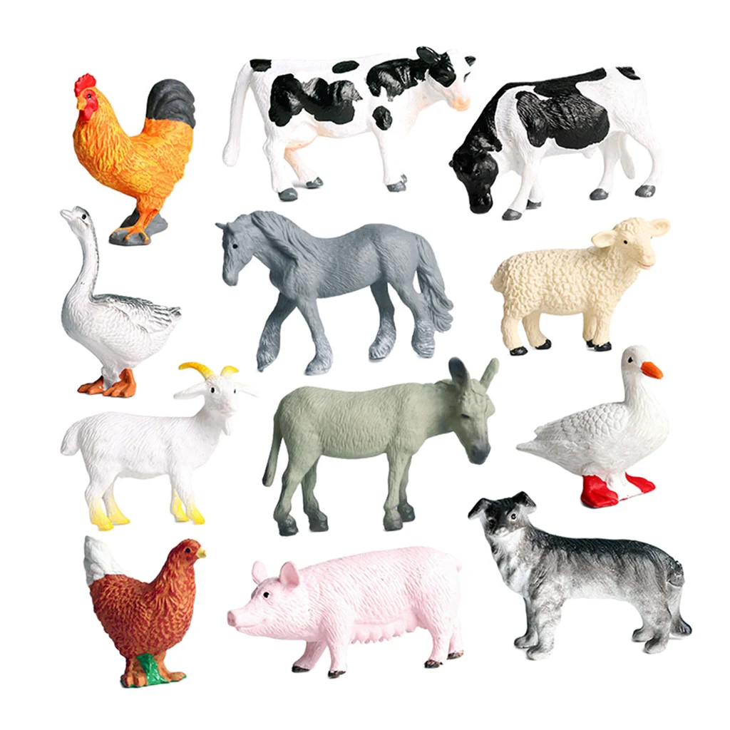 Realistic Miniatures 12 Pcs Farm Animasl Set Pig Sheep Horse Playhouse Decor