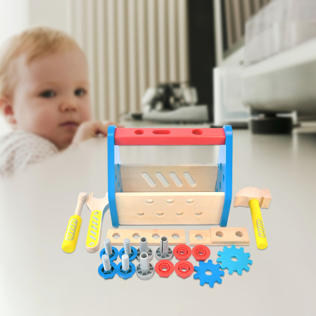 Wooden Take-Along Tool Kit Wrench and Hammer Accessory Repair Toolbox Toy