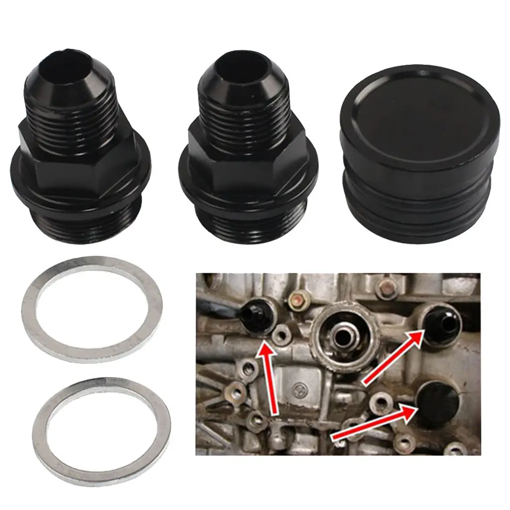 Black Rear Block Breather Fittings and Plug for B16 B18C Catch CAN M28 to 10AN (Joint *3, Gasket *2)