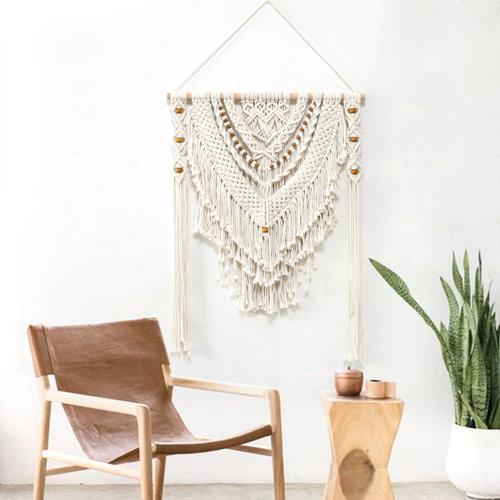 Woven Macrame Wall Hanging Curtain Boho Wall Tapestry Curtain for Living Room, Nursery, Window, Wedding Backdrop