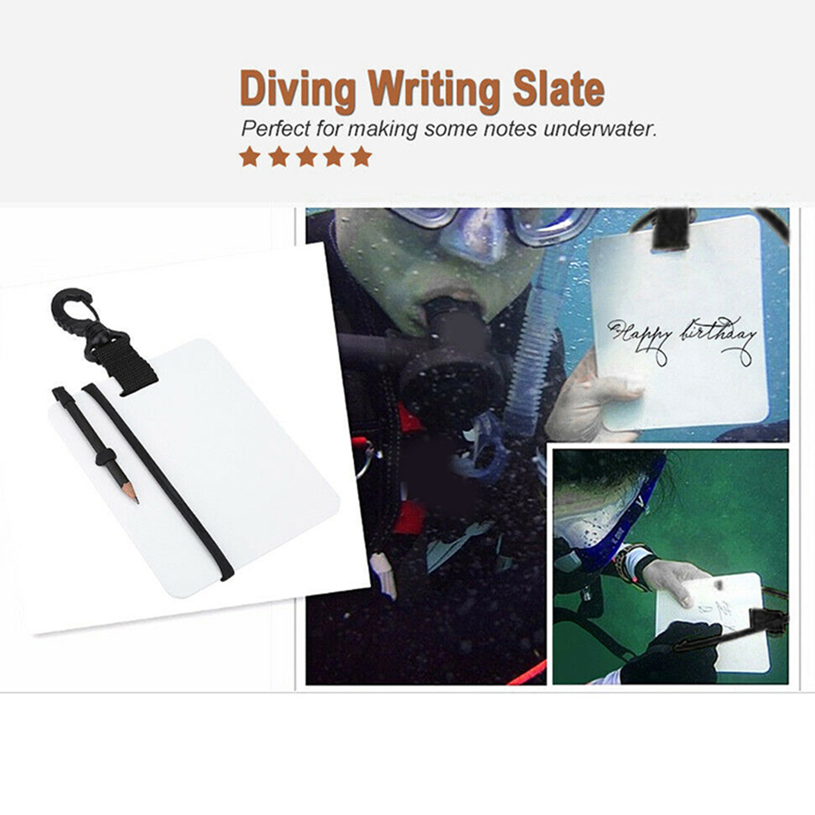 Underwater Dive Writing Slates Tablet Board with Swivel Clip - Water Sports Diving Swimming Equipments