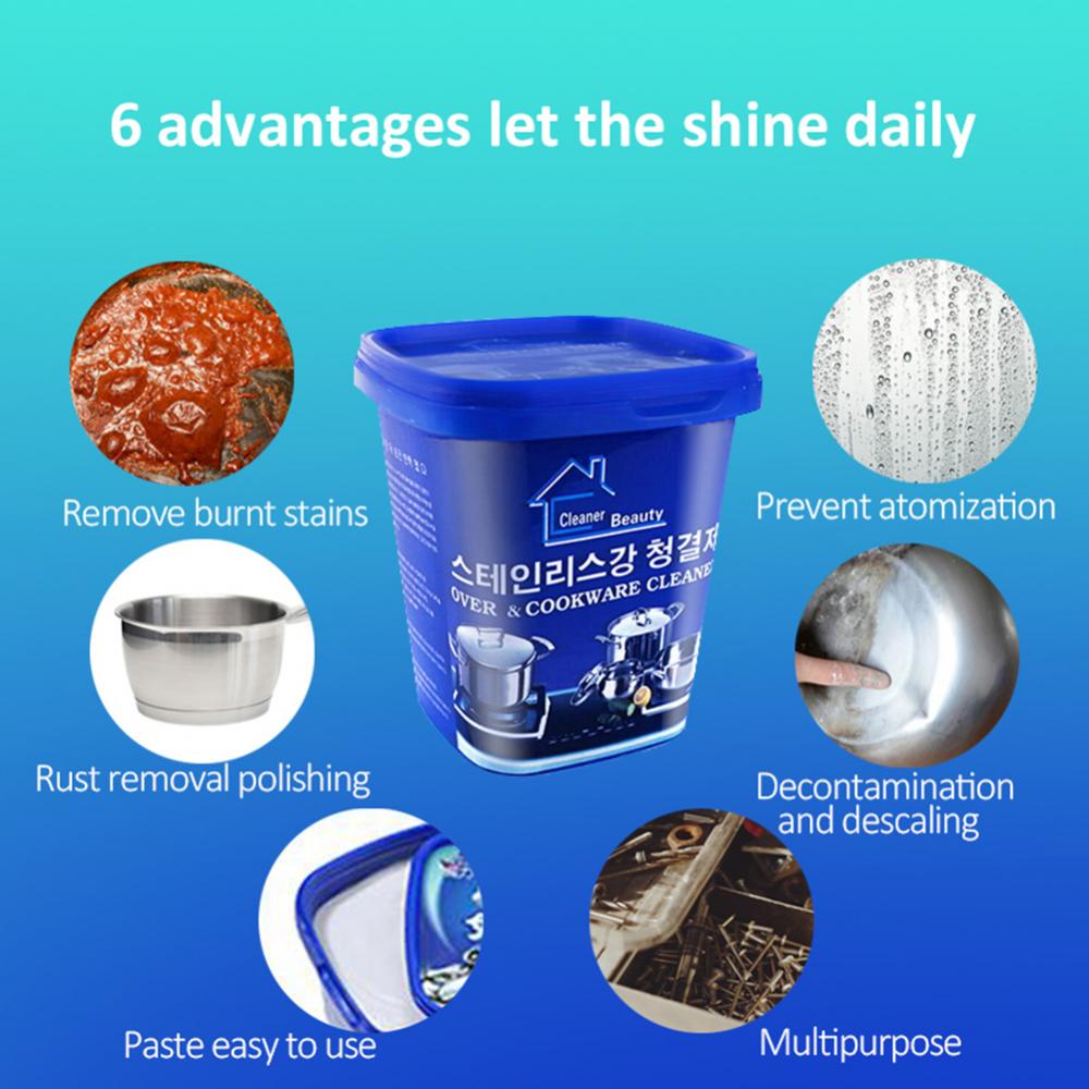 500G Rust Remover Cleaner Kitchen Stainless Steel Cleaning Paste Pot Polishing Pan Kitchenwares Stain Dirt Cleaner Accessories