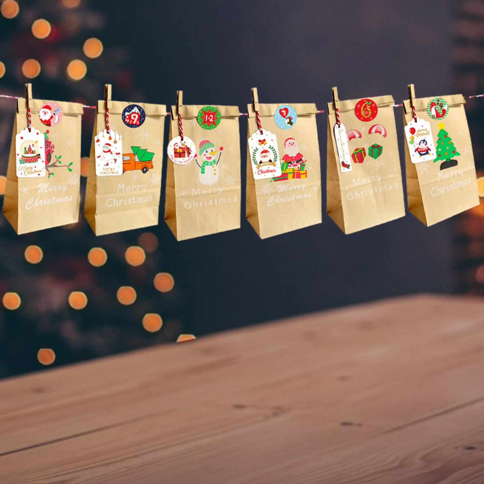 Leaking Bags with Advent Calendar with Christmas Stickers for Party