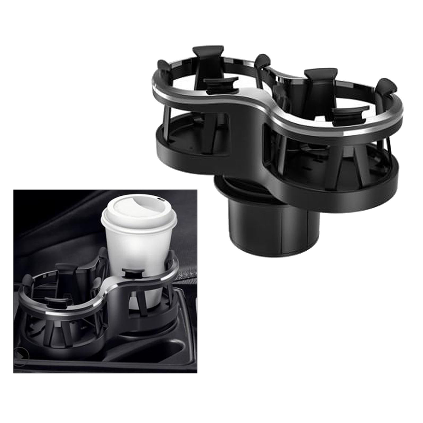 2 in 1 Design Automobile Water Bottle Holder Stand Double Hole Car Cup Holder Water Bottle Mount with Adjustable Base Universal