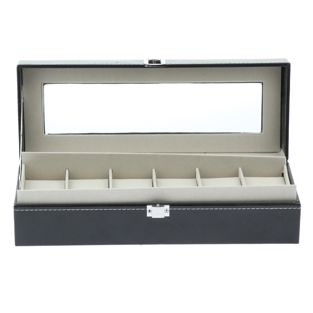 6 Slots PU Leather Watch Display Case, Watches Box Holder Jewelry Storage Organizer