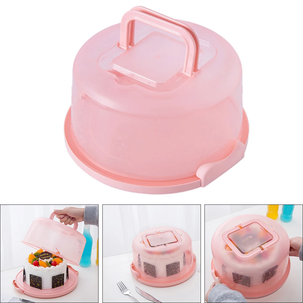Portable Cake Storage Box Round Birthday Wedding Cake Container Holder Cupcake Dessert Fruit Storage Carrier