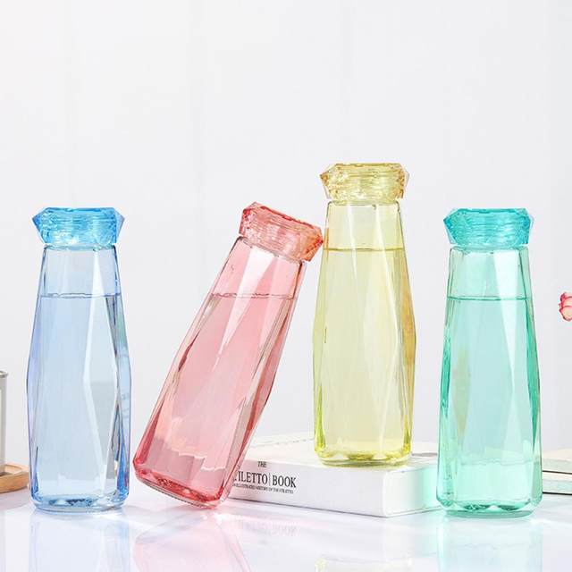 Crystal Glass Cup With Lid Glass Water Bottle Creative Rhombus Glass Cup  Dazzling Diamond Glass Gift Cups couples mugs Drinkware