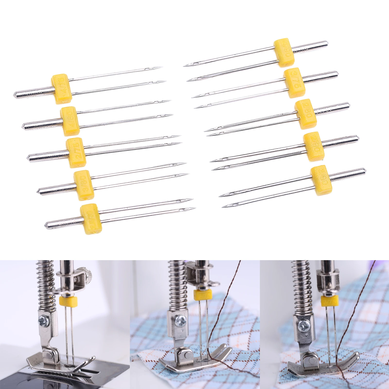 10 Pcs Twin Needles Double Twin Stretch Machine Needles Pins Compatible with Butterfly, Brother, Singer, Janome Sewing Machine