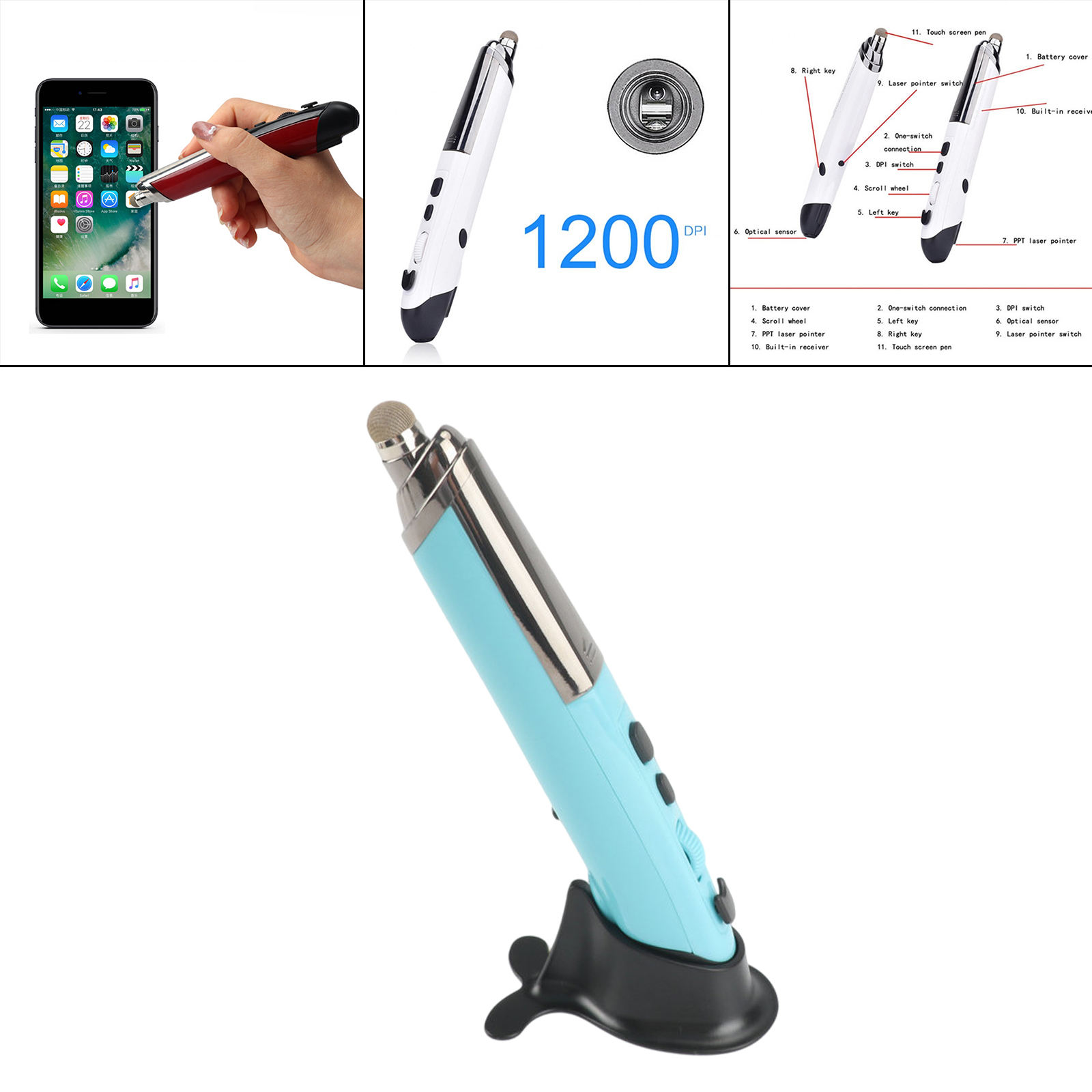 Portable 2.4G Wireless Optical USB Mouse 1600DPI Handwriting Mini Mouse Pen