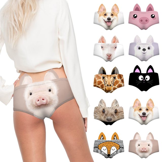 3d Sexy Animal Pig Dogs Cats Ears Hot Female Lingerie Briefs Print