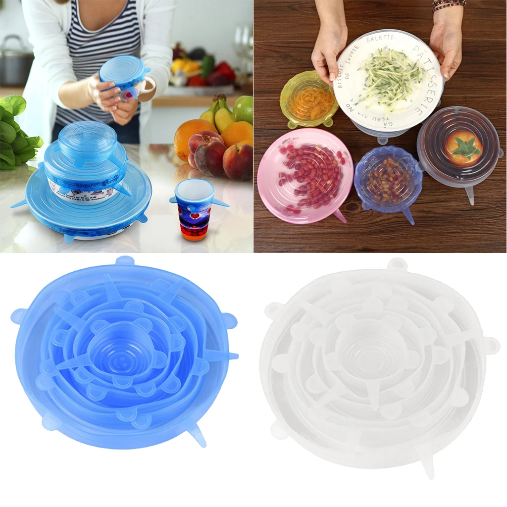 6pcs/Set Silicone Stretch Lids Bowl Wrap Lids Seal Cover with Handy Tags