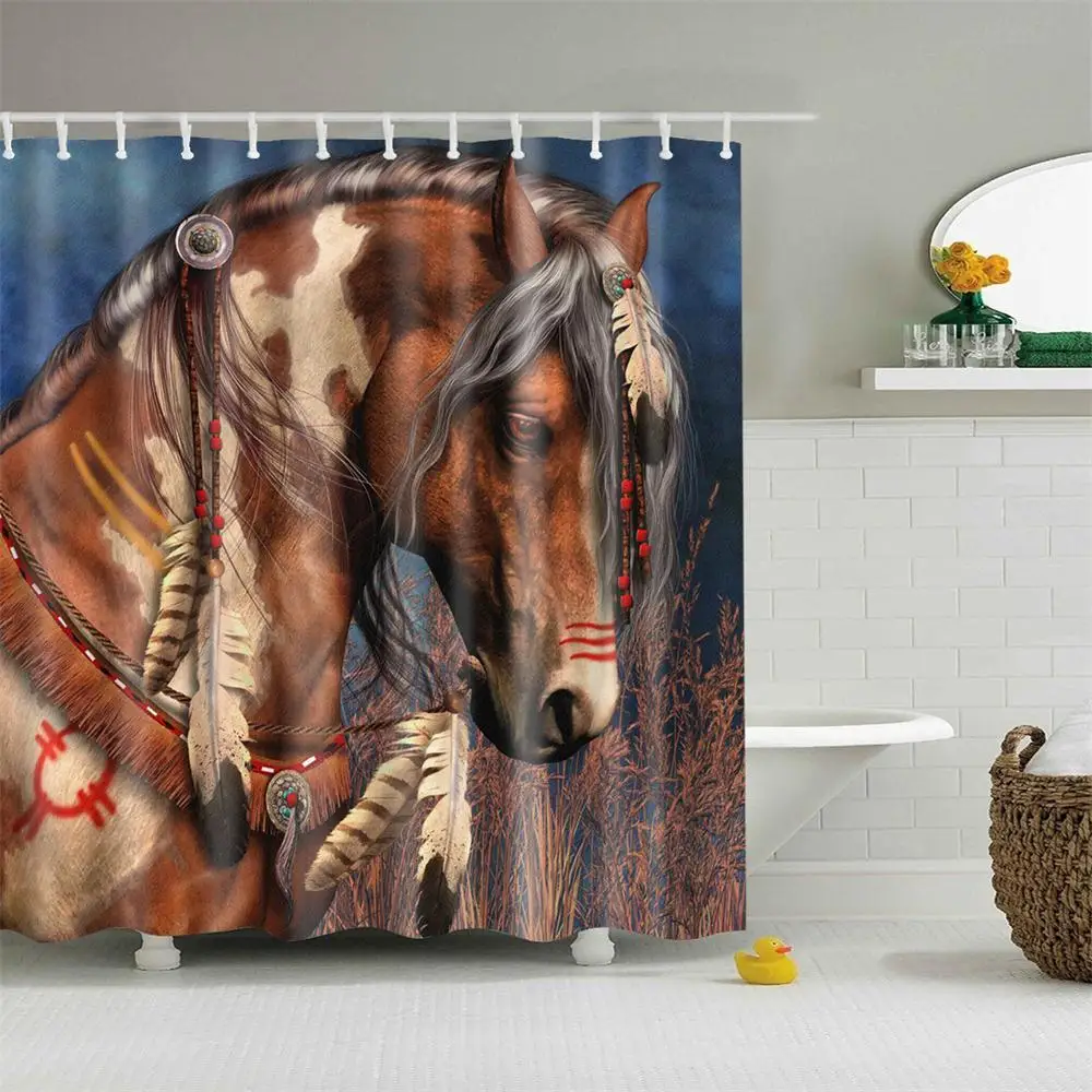 Horses With Sunset Bathroom Fabric Shower Curtain Waterproof Polyester 71Inches 