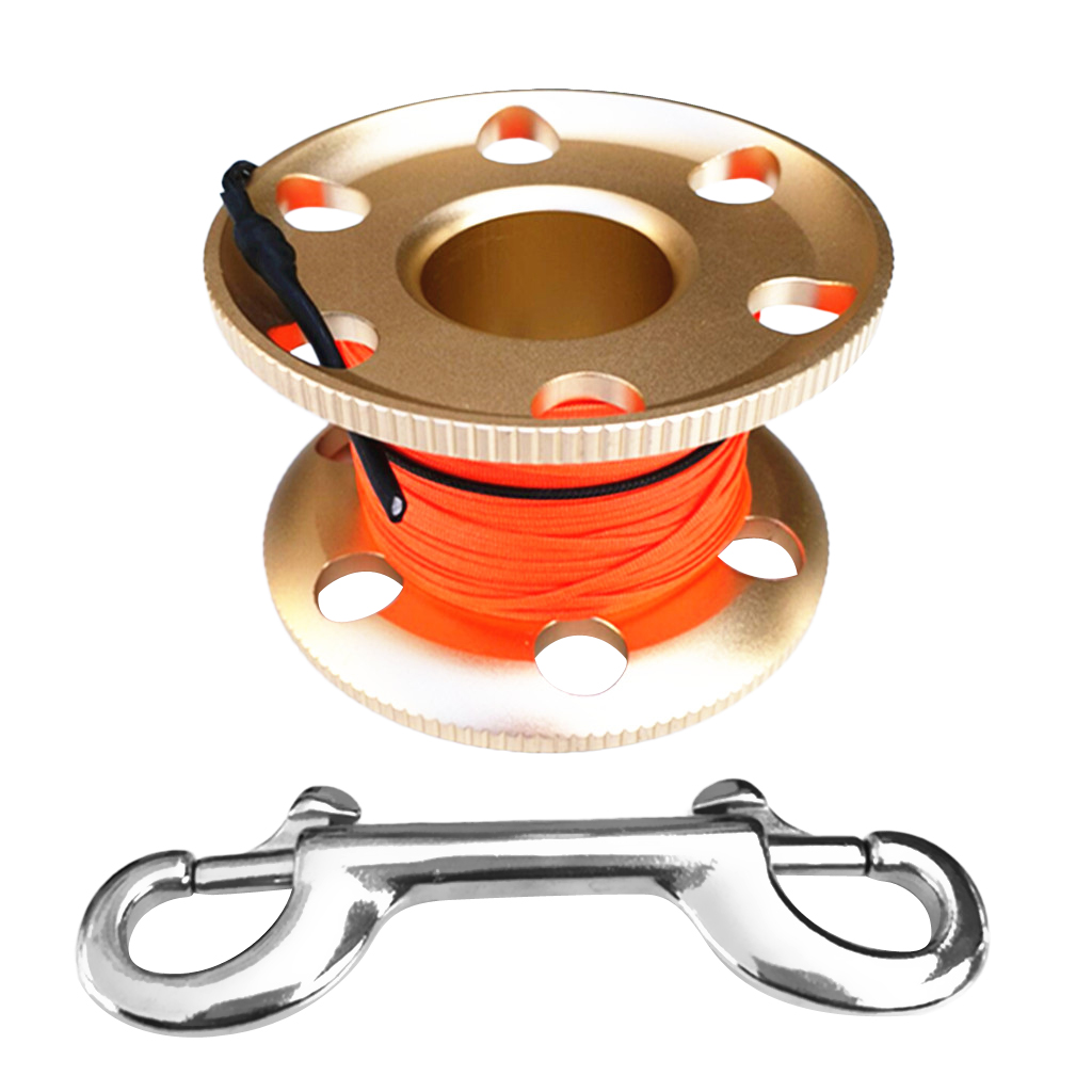 Scuba Diving Aluminum Alloy Finger Spool Guide Line Reel + 30m High Visibility Line & 10cm Stainless Steel Double End Bolt Snap